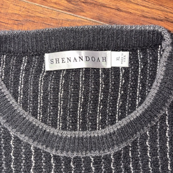 Vintage Shenandoah Sweater Mens Black/Gray Patterned Cotton Knit Crewneck USA XL - Picture 3 of 7